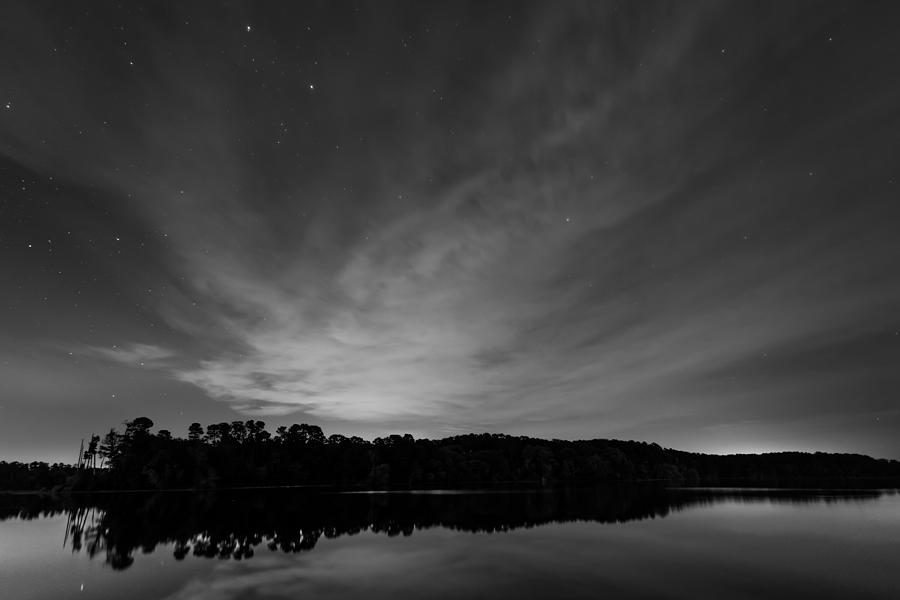 Night Sky Over The Lake in Black and White Photograph by Todd Aaron