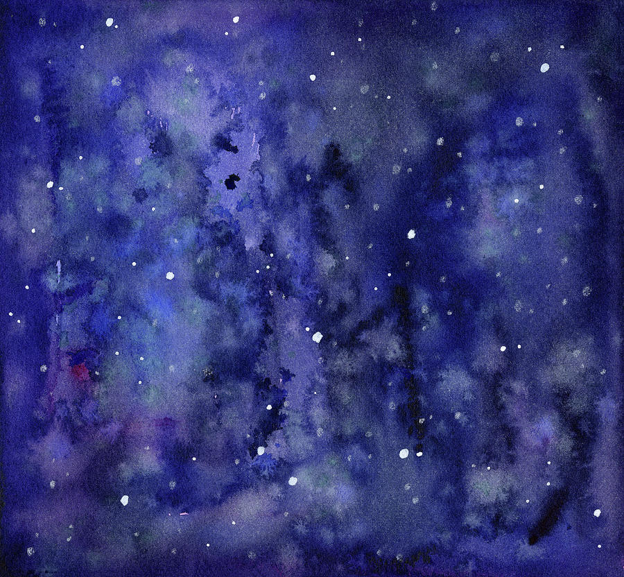 Night Sky Watercolor Galaxy Stars Painting by Olga Shvartsur