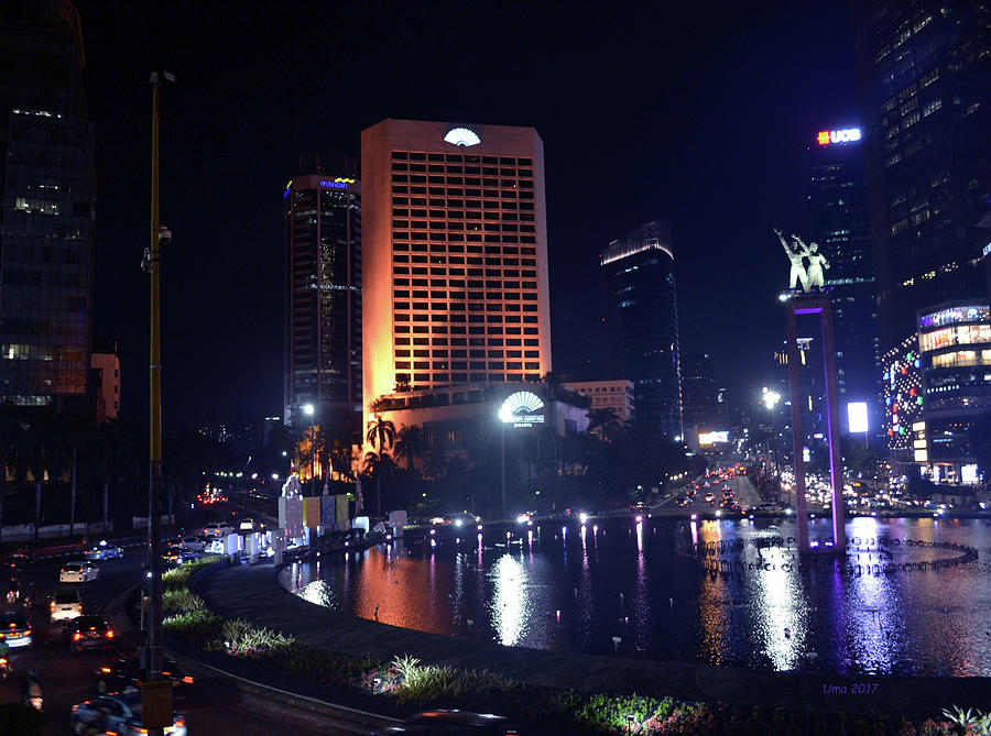 Night skyline of Jakarta Indonesia 3 Photograph by Uma Krishnamoorthy