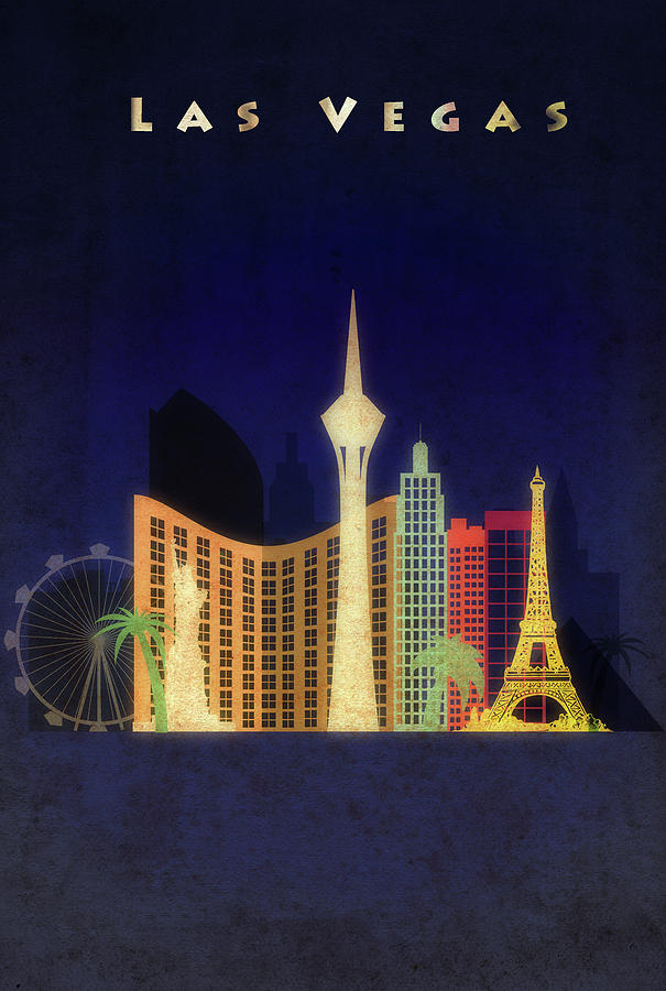 Night skyline of Las Vegas Painting by Dim Dom - Pixels