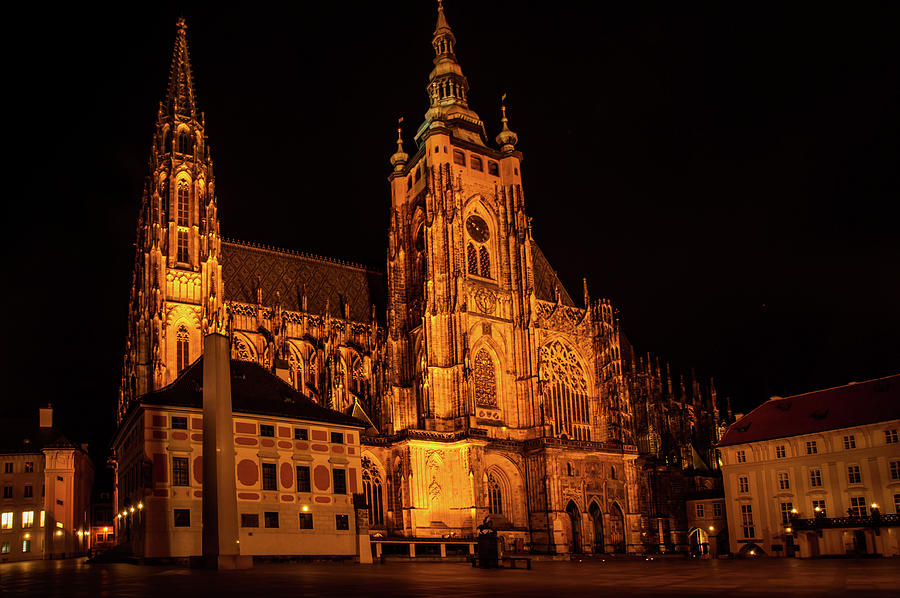 Night St. Vitus Cathedral in Prague Photograph by Jenny Rainbow