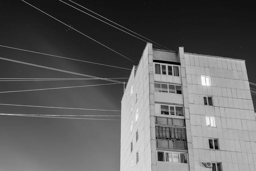 Night Stars Soviet Style Building Photograph by John Williams