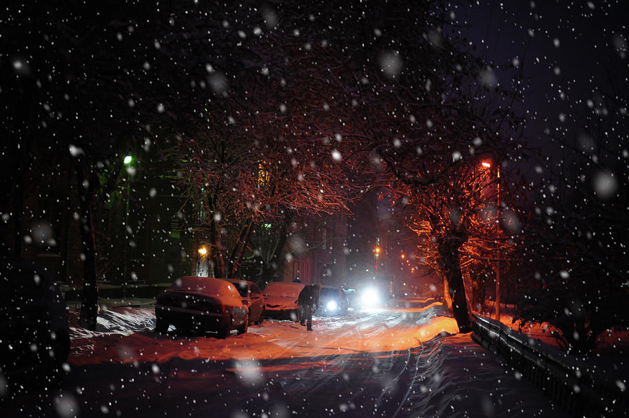 Night Street. Snowy Days in Moscow Photograph by Jenny Rainbow