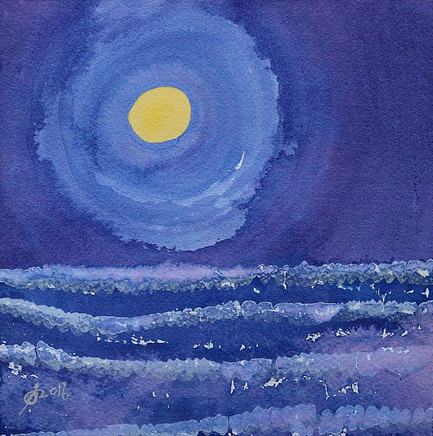 Nature Painting - Night Surf original painting by Sol Luckman