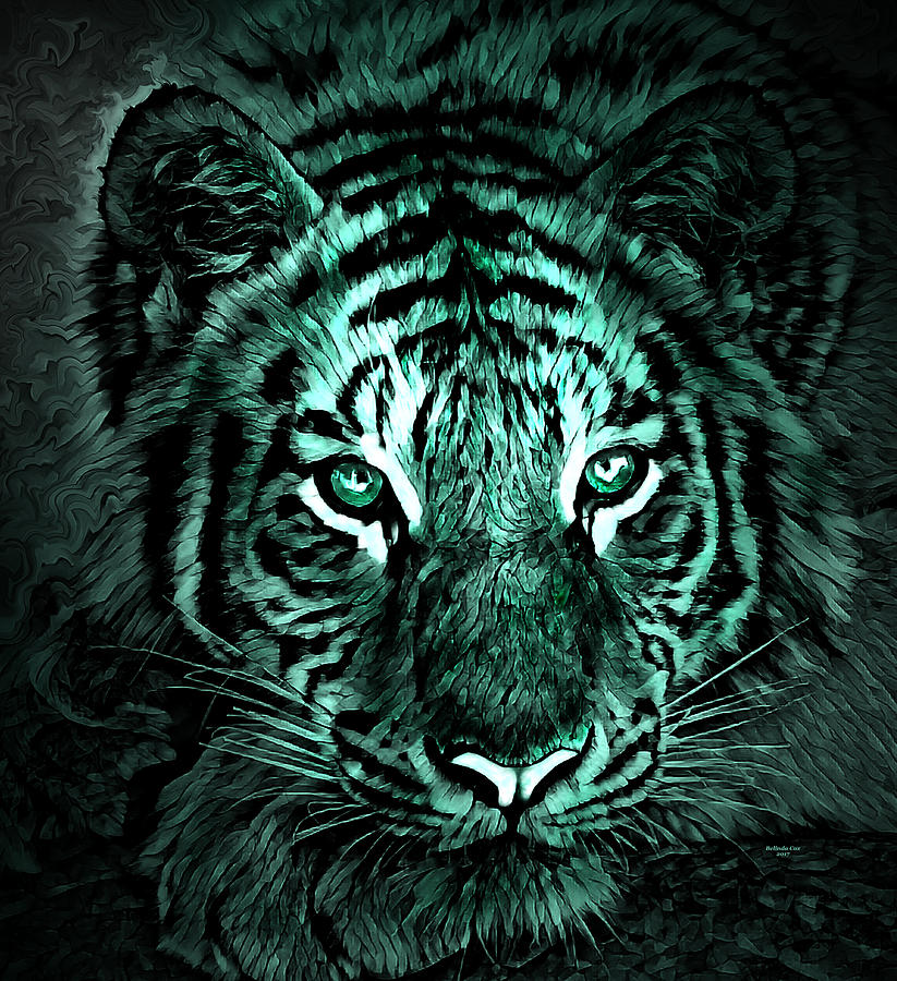 Night Tiger Monochromatic Digital Art by Artful Oasis