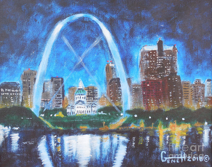 Night Time Arch - St. Louis, Mo. Painting by Gene Huebner