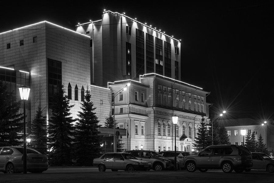 Night-time Building in Monochrome Photograph by John Williams
