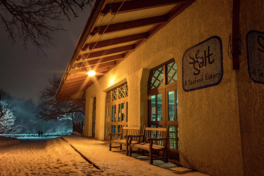 Night Time Cafe in a Snow Storm Photograph by Kevin Argue