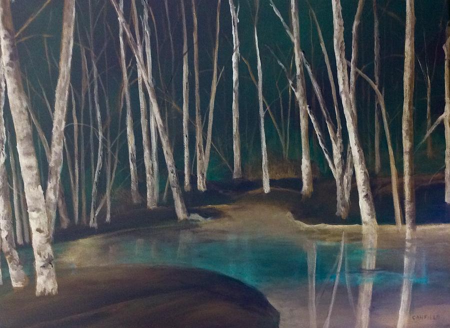 Night time in the Woods Painting by Ellen Canfield
