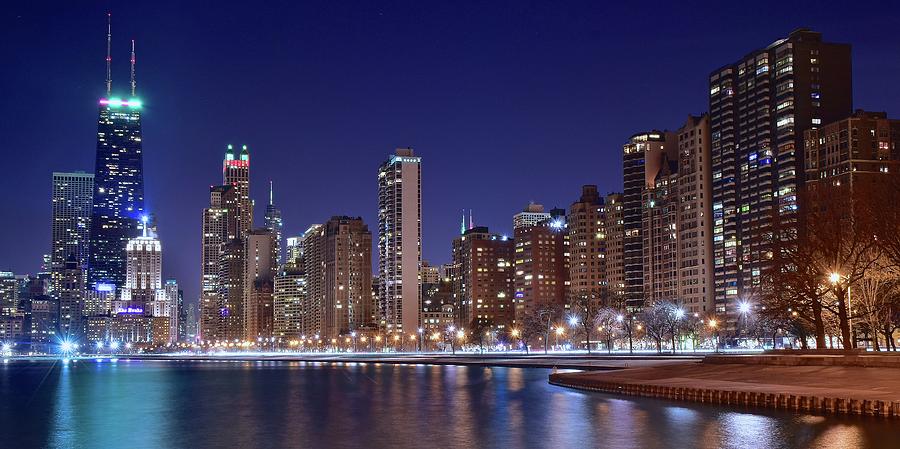 Night Time Pano in Chicago Photograph by Frozen in Time Fine Art Photography