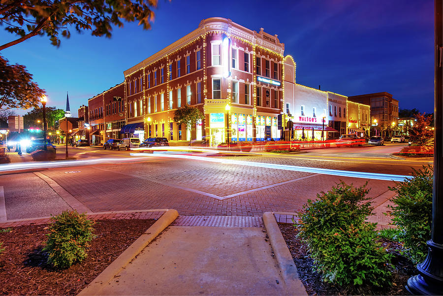 Night Traffic Downtown Bentonville Arkansas Photograph By Gregory Ballos