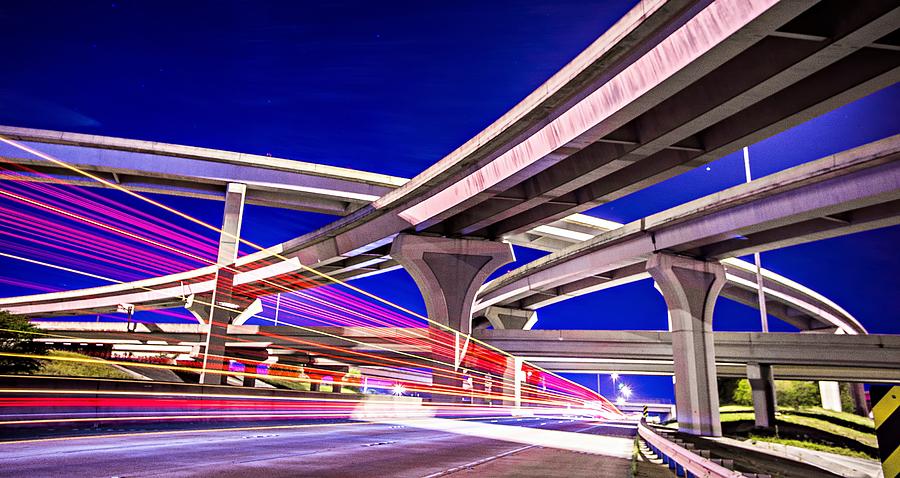 Night Traffic With Light Trails On Highway Interchange Photograph by Alex Grichenko