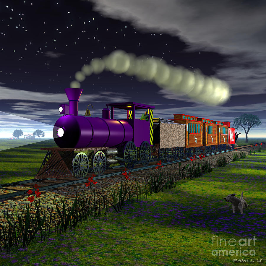 Train Digital Art - Night Train by Walter Neal