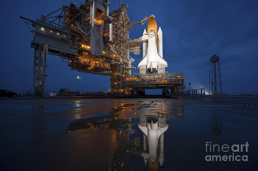Night View Of Space Shuttle Atlantis Photograph