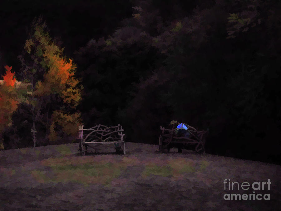 Night view of the bench Painting by Jeelan Clark