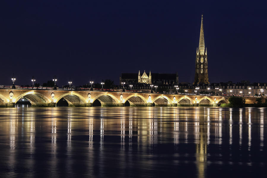 Ancient Photograph - Night view of The Pont de pierre Bordeaux, France by Freepassenger By Ozzy CG Ancient Photograph - Night view of The Pont de pierre Bordeaux, France by Freepassenger By Ozzy CG