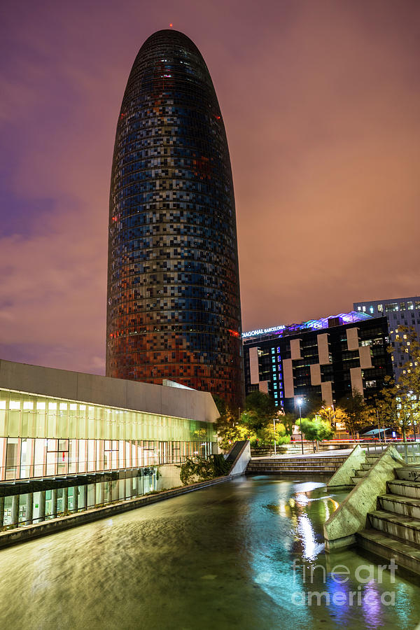 Night view of Torre Agbar Photograph by Andrew Michael