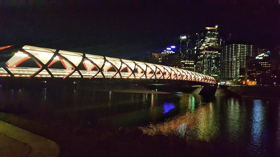 Night views of Peace Bridge Calgary Photograph by Nadia Seme
