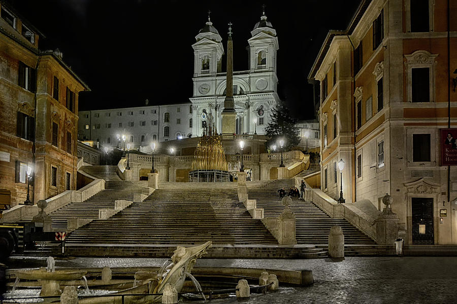 Architecture Photograph - night walk in Rome to the Spanish Steps by Joachim G Pinkawa