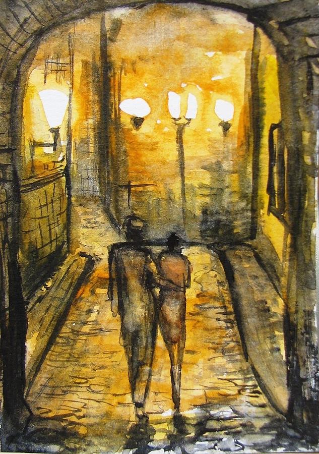 Landscape Painting - Night walk together by Natalja Picugina Landscape Painting - Night walk together by Natalja Picugina