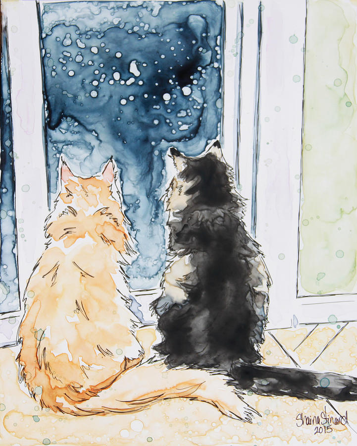 Cat Painting - Night Watchers by Shaina Stinard