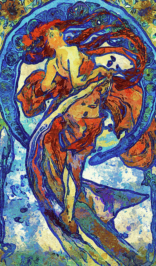 Night Woman Van Gogh Style Abstract Mixed Media