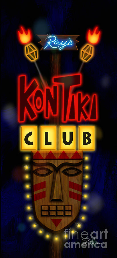 Nightclub Sign Rays Kon Tiki Club Mixed Media by Shari Warren