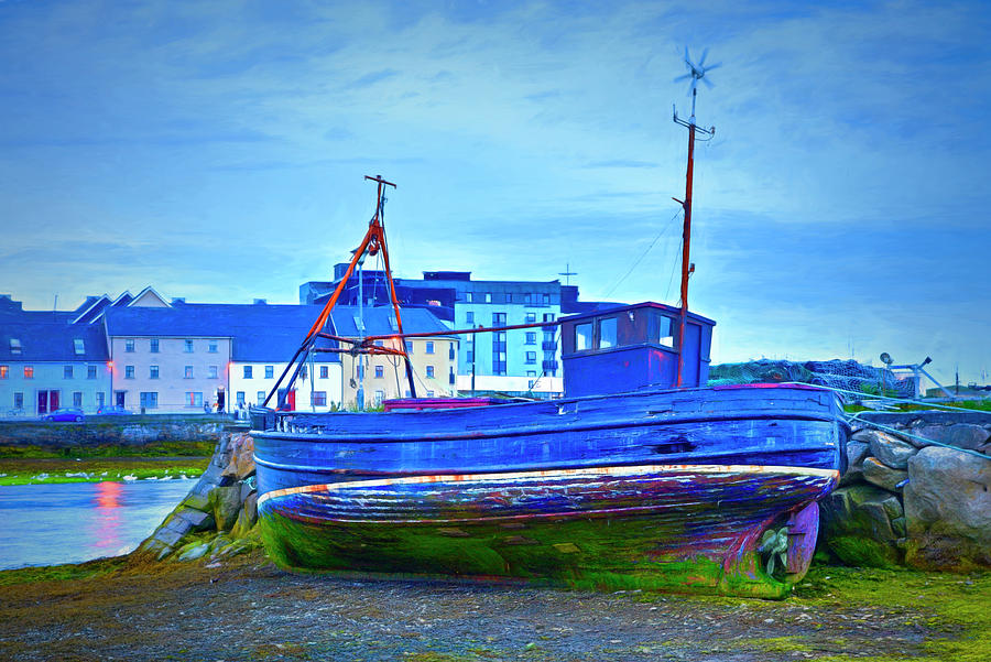 Nightfall at the Port in Galway Painting Photograph by Debra and Dave Vanderlaan