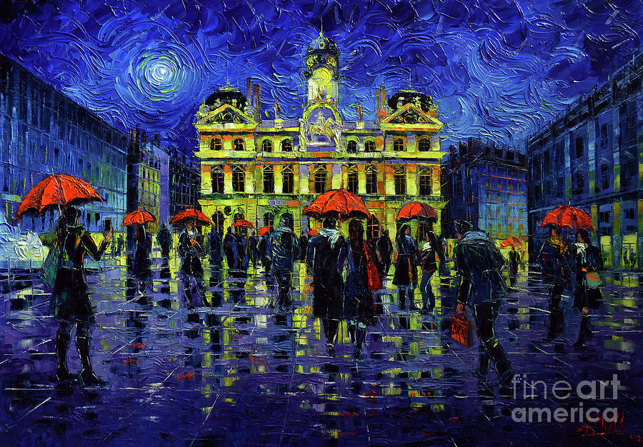 Nightfall Over Lyon Painting by Mona Edulesco