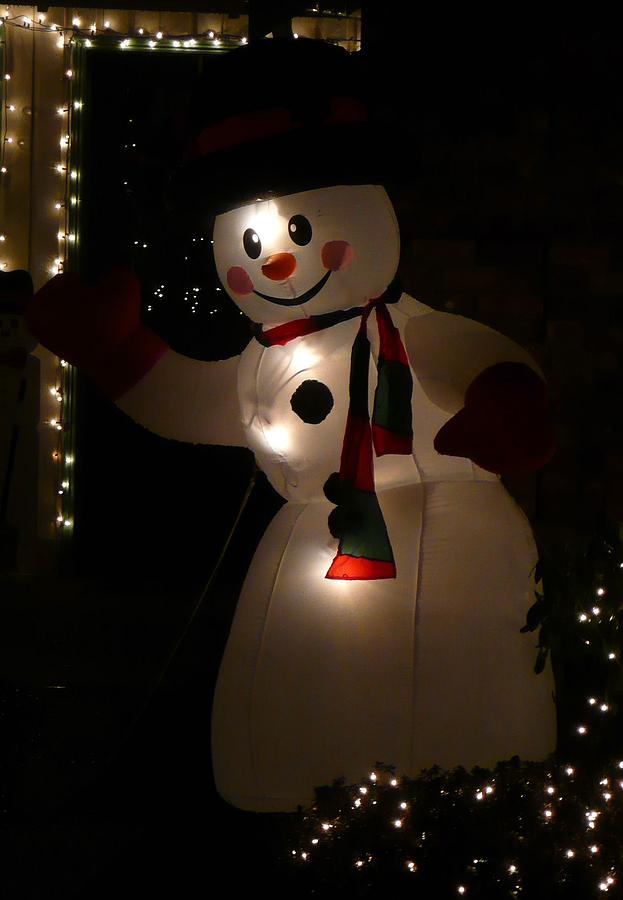 Nightime Snowman Photograph by Lori Seaman