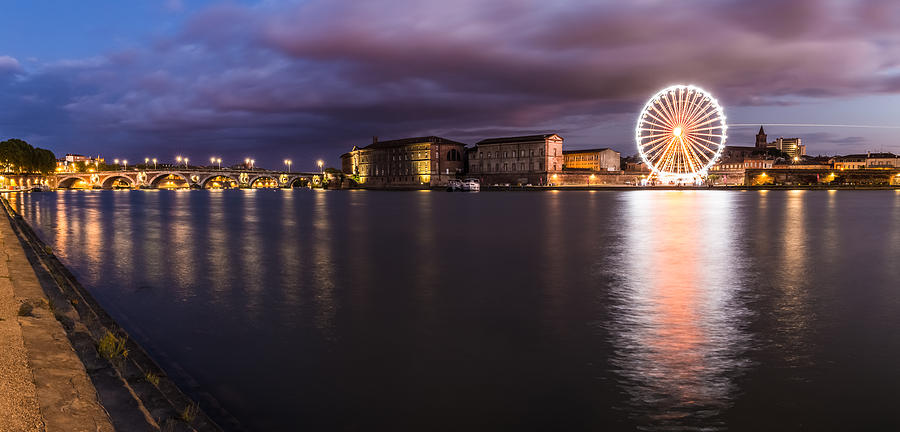 Nightly panorama of the Garonne river and Pont Neuf Photograph by Semmick Photo