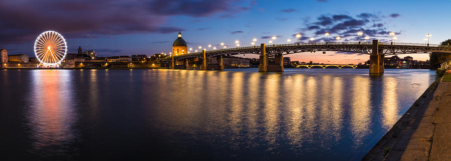 Nightly panorama of the Garonne river bank Photograph by Semmick Photo