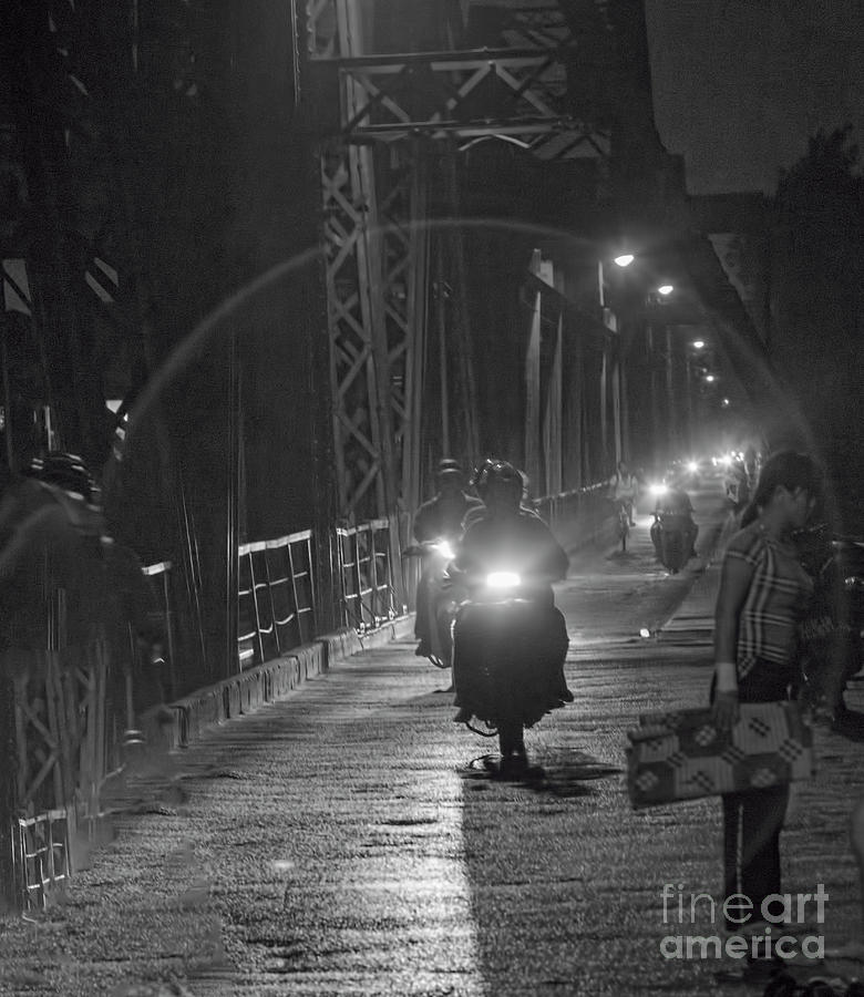 Nights Long Bien Bridge BW Photograph by Chuck Kuhn