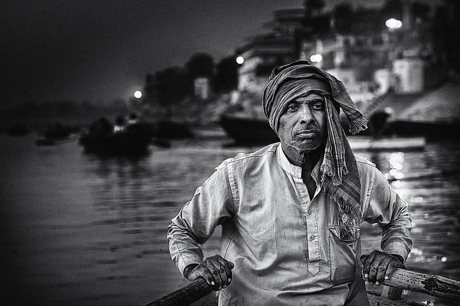 Black And White Photograph - Nights On The Ganges by Piet Flour