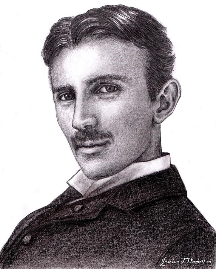 Nikola Tesla Pencil Portrait Drawing by Jessica T Hamilton