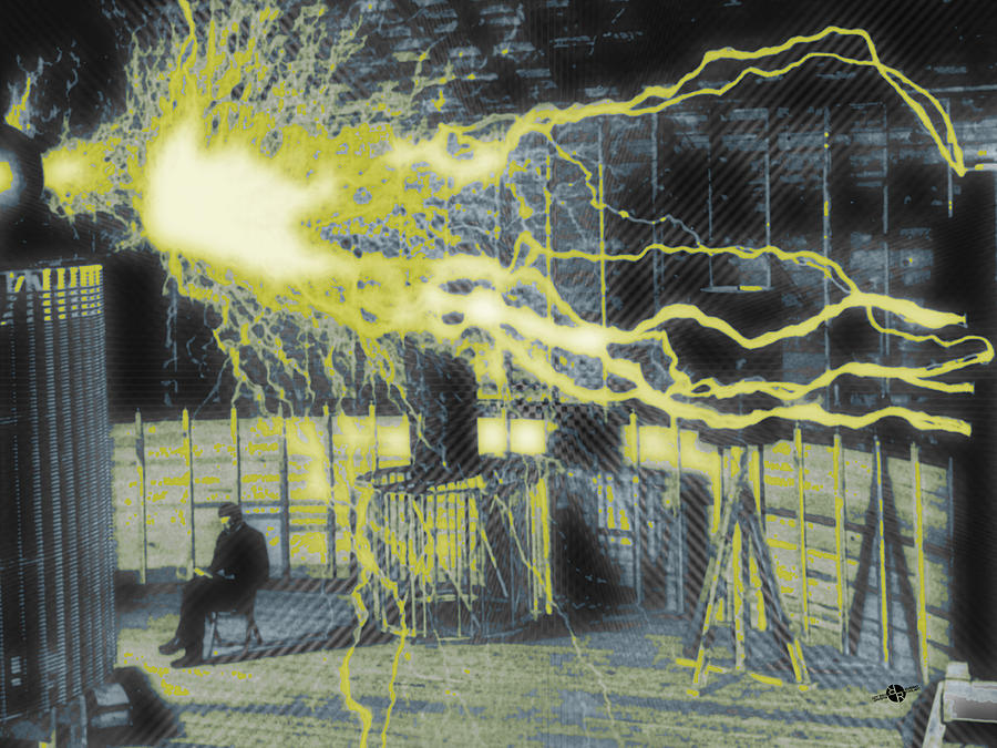 Nikola Tesla Sitting In His Experimental Station Reimagined 3 Painting by Tony Rubino