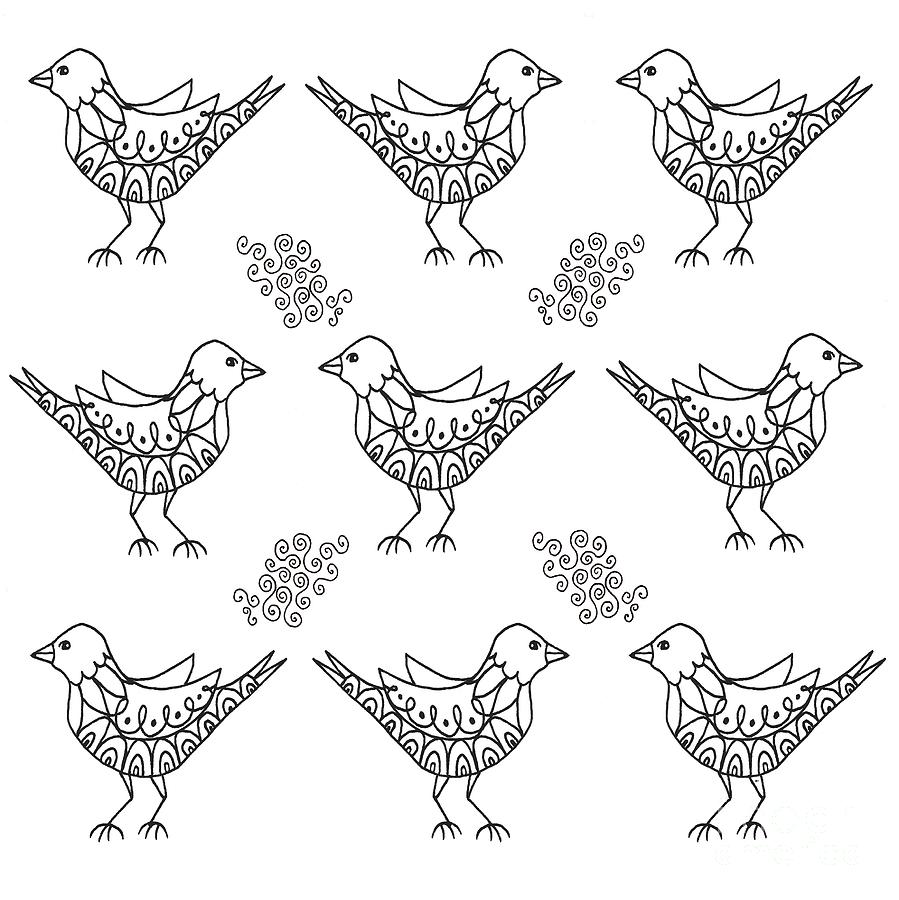 Nine Birds Of A Feather Drawing by Helena Tiainen