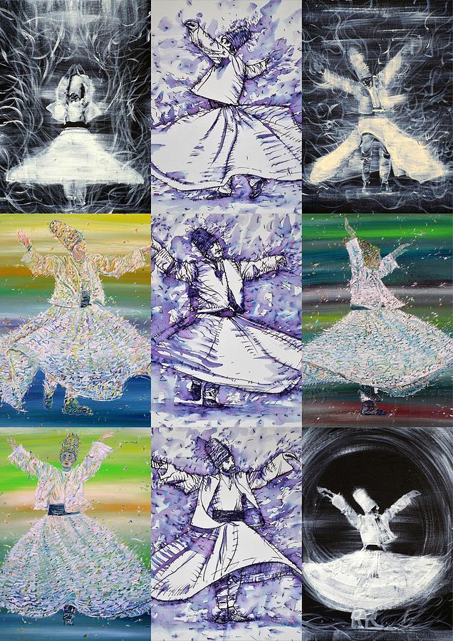 Nine Dancing Sufis Painting by Fabrizio Cassetta