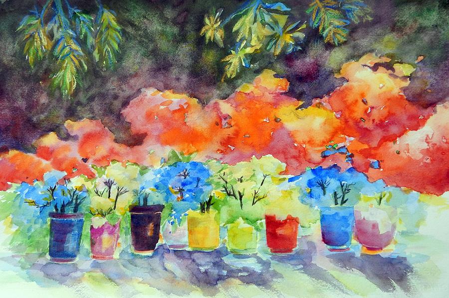 9 Potted Plants Painting by Caroline Patrick