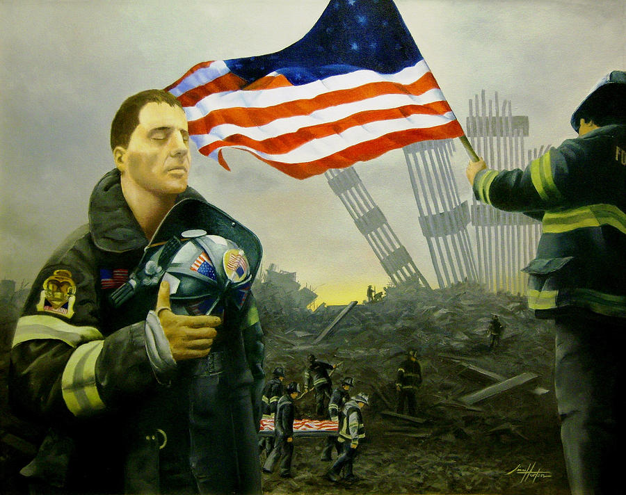 Flag Painting - Nine Flags Eleven Fireman One Body by Jim Horton