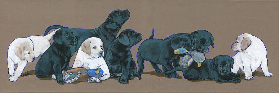 Nine Lab Puppies Painting by Nadi Spencer