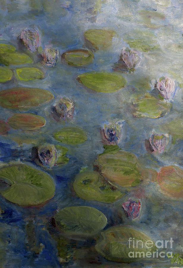 Nine Lotus Flowers In The Pond Painting