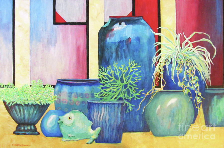 Flower Painting - Nine Pots by Sharon Nelson-Bianco