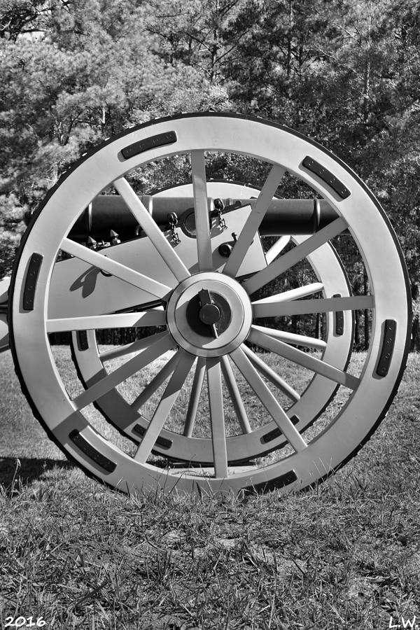 Ninety Six National Historic Site Cannon Wheel Black And White Photograph by Lisa Wooten