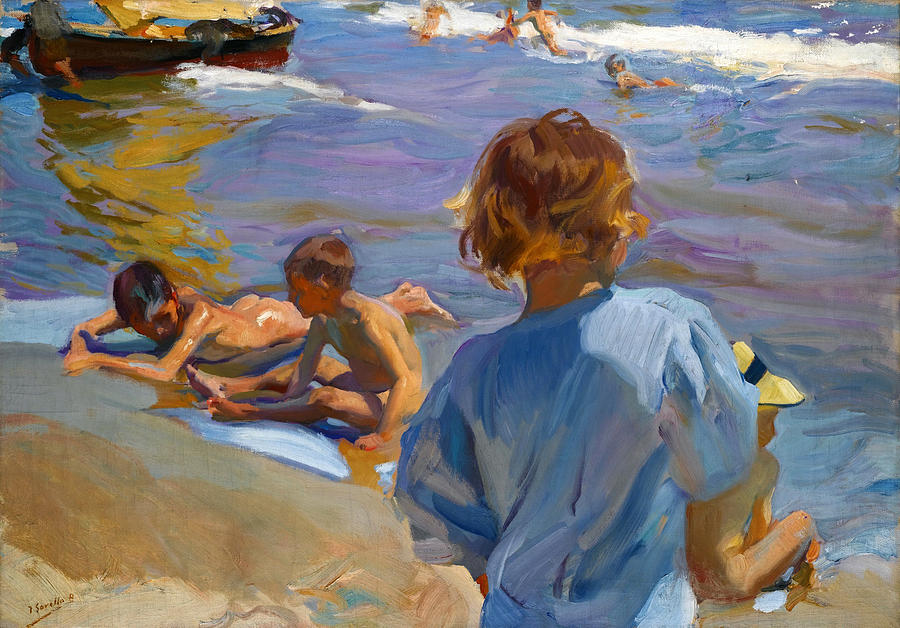 Ninos en la playa. Valencia Painting by Joaquin Sorolla y Bastida