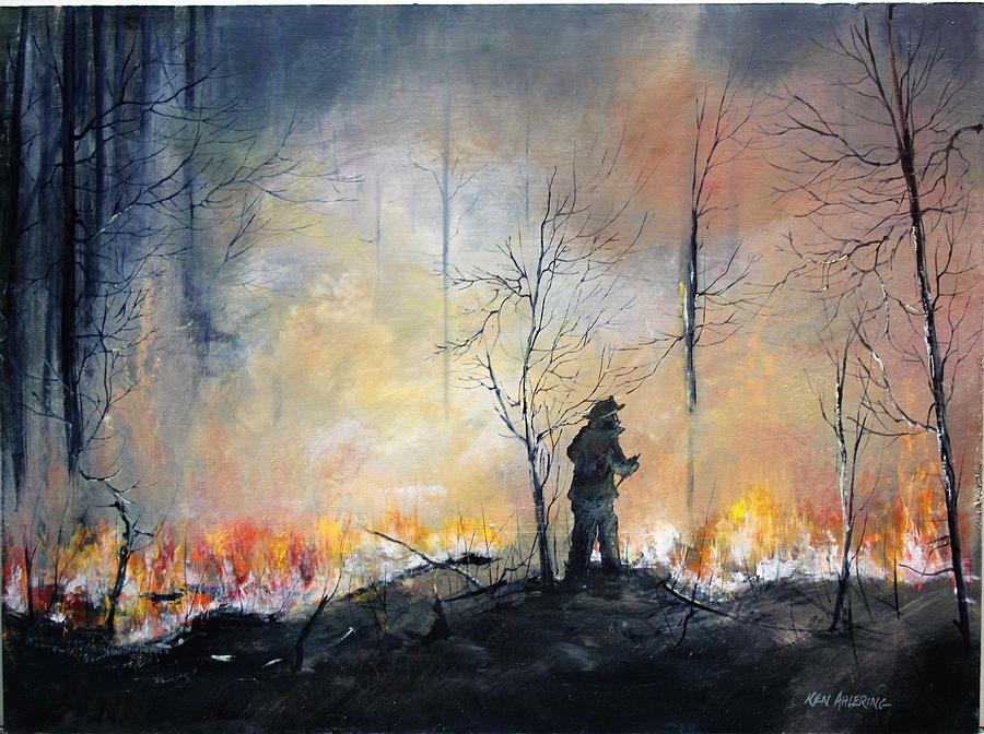 NJ Forrest Fire Painting by Ken Ahlering