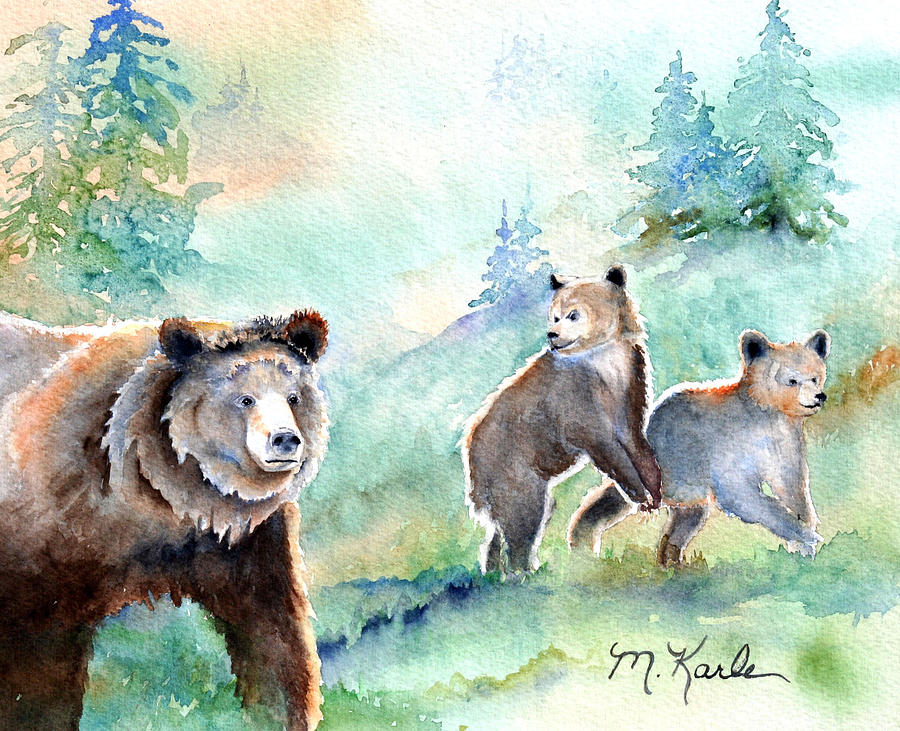 No Cub Left Behind - Grizzly Bears Painting by Marsha Karle