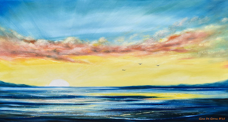 No Stress - Panoramic Sunset Painting Painting by Gina De Gorna