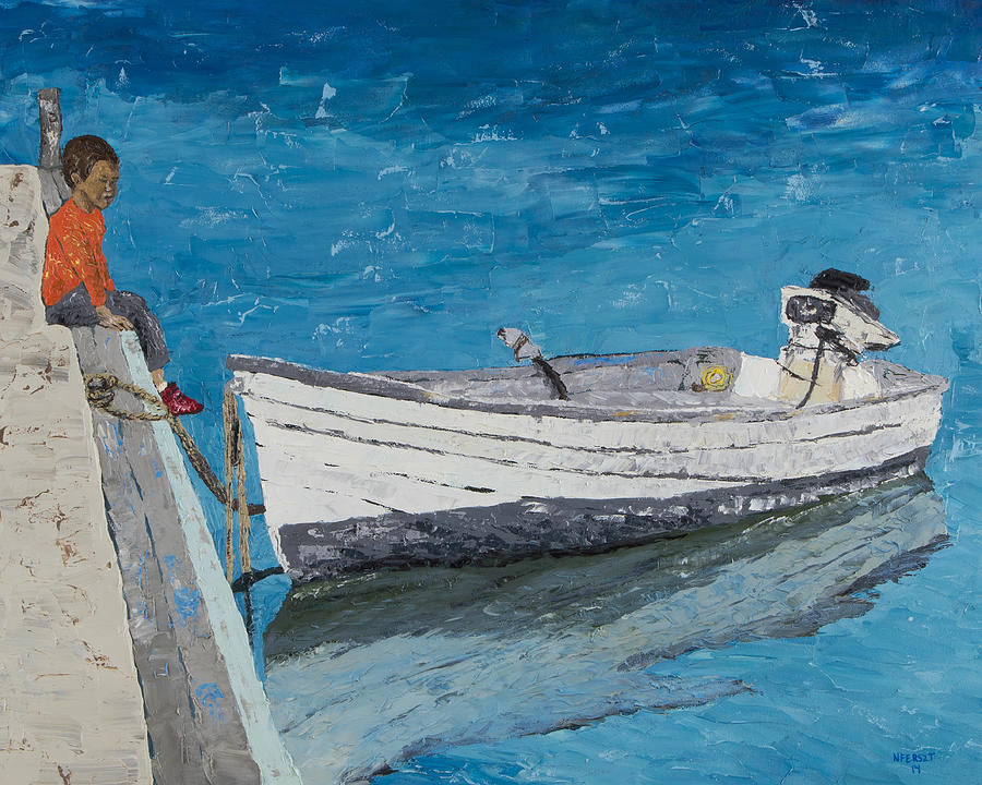 Boy and Dinghy Painting by Nick Ferszt