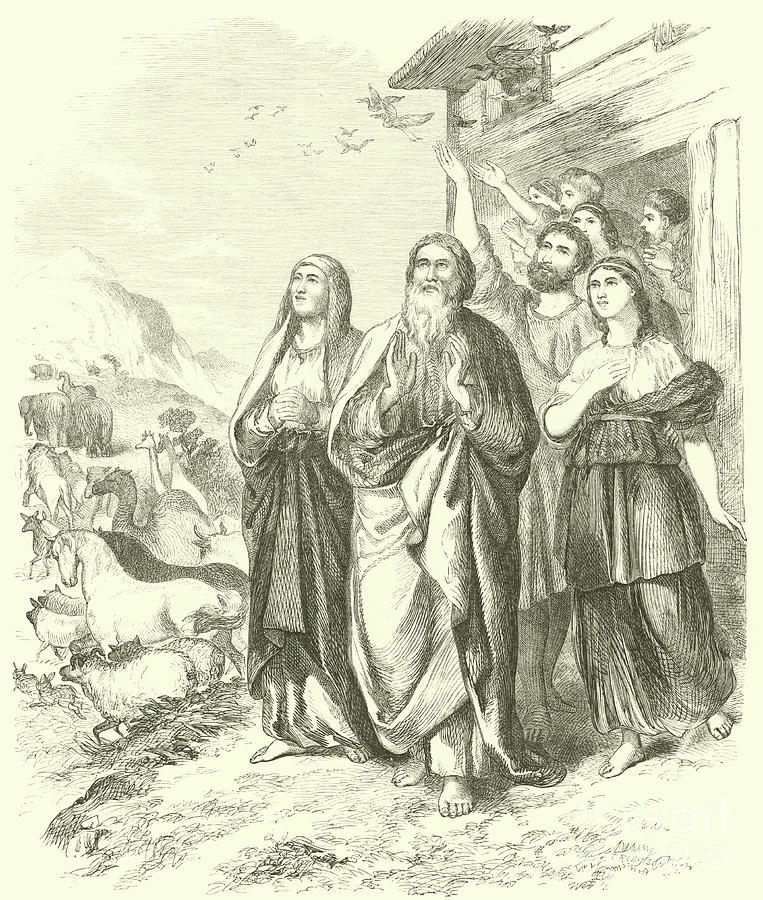 Genesis Drawing - Noah and his Family leaving the Ark, Genesis, viii, 16 by English School
